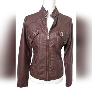Jou Jou Elegant Women's Leather Jacket in Rich Brown Or Mahogany Color